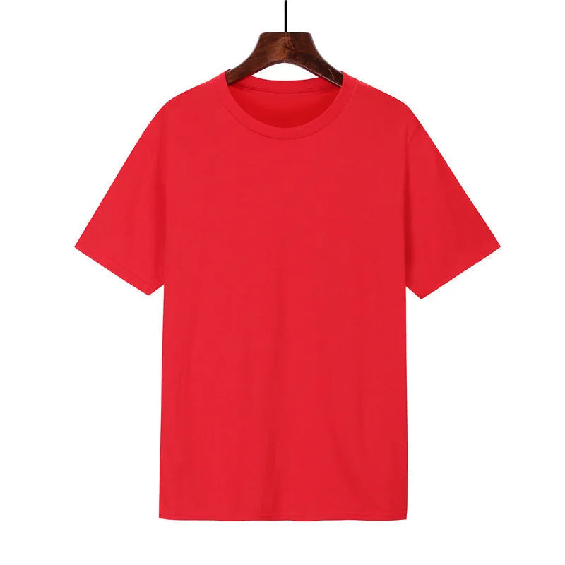 Men's loose fit black cotton short sleeve T-shirt with a printed design, shown on a hanger.