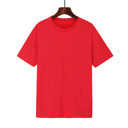 Men's loose fit black cotton short sleeve T-shirt with a printed design, shown on a hanger.