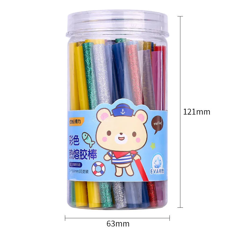 Pack of 55 transparent EVA hot melt glue sticks with 7mm diameter for DIY crafting