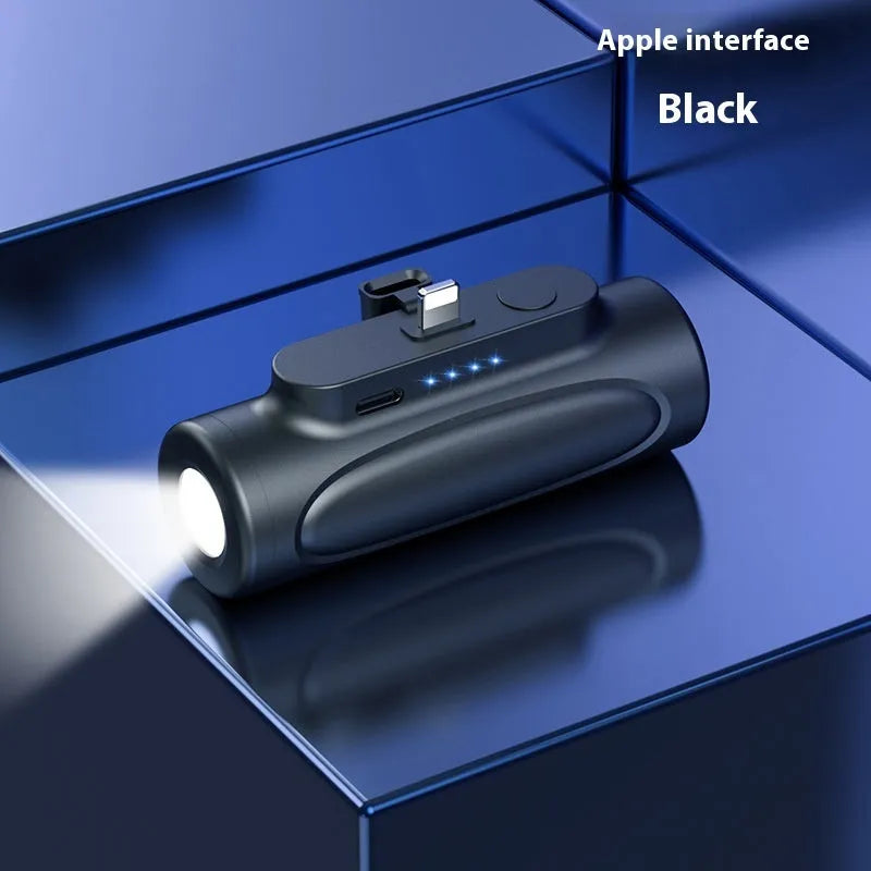 Black Creative Power Bank Glare Flashlight showing 5000mAh capacity and LED light, size 83x27x41mm