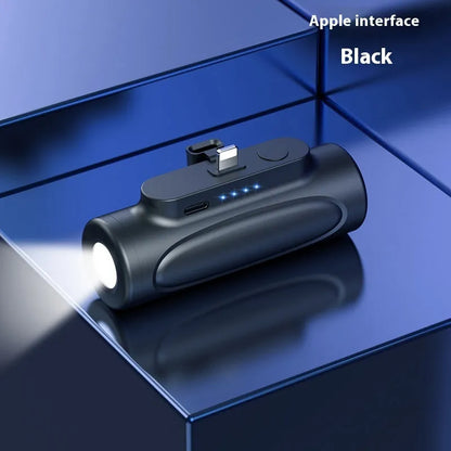Black Creative Power Bank Glare Flashlight showing 5000mAh capacity and LED light, size 83x27x41mm
