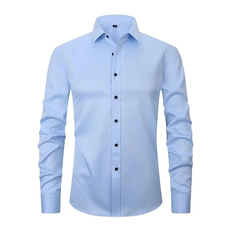 Men's stretch long sleeve work shirt in polyester, available in multiple colours and sizes S to 3XL for weights 70-130kg.