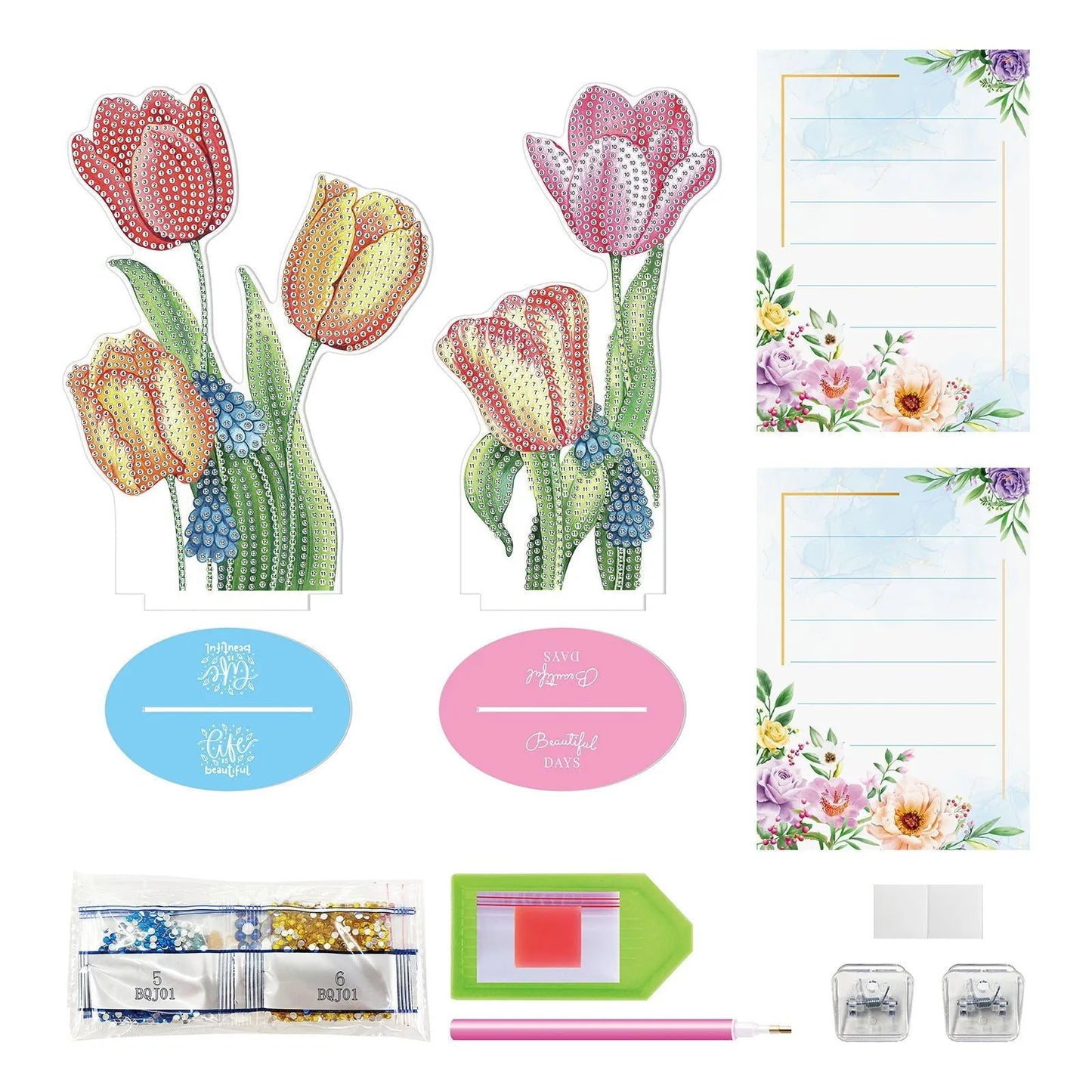 Diamond painting desktop note clip with frameless American style design, 19cm wide with note clip and decorative display