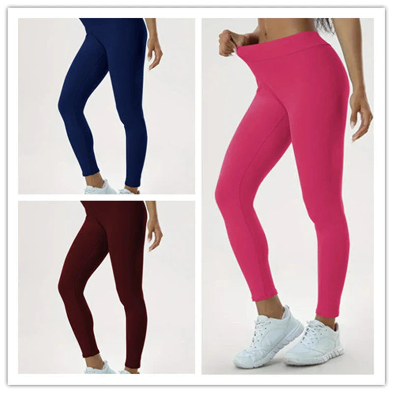 Slimming high-waist yoga pants with hidden tummy control, available in various colors and sizes