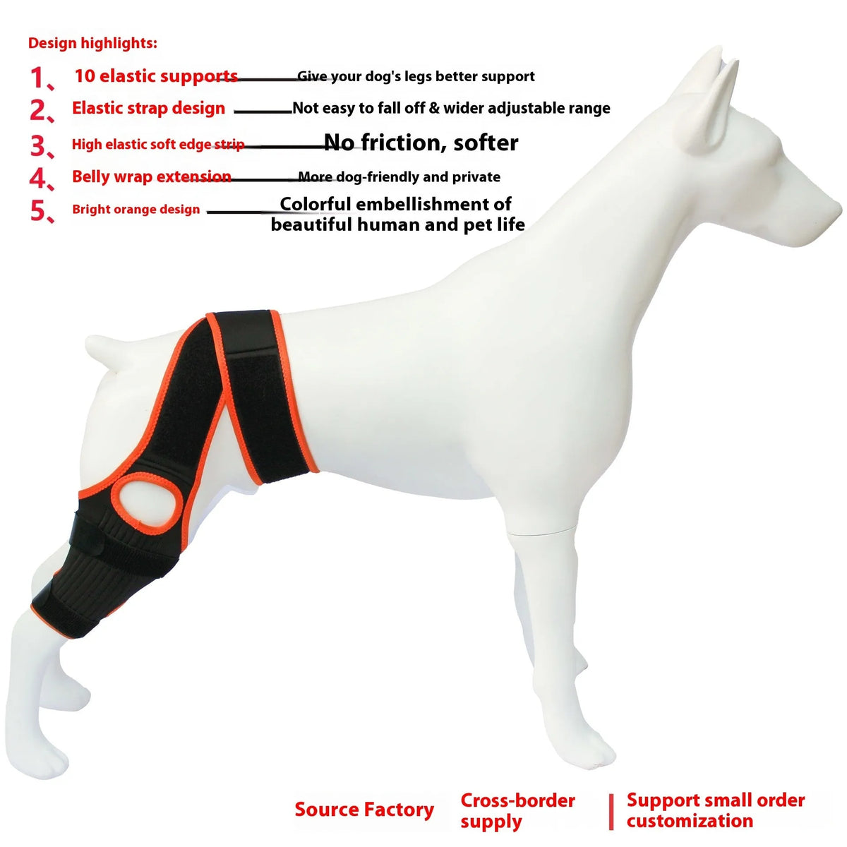 Neoprene dog hind leg knee brace assist strap in collar black colour with adjustable closure.