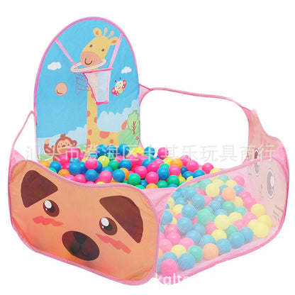 Blue children's folding tent with ocean ball pool for developmental play