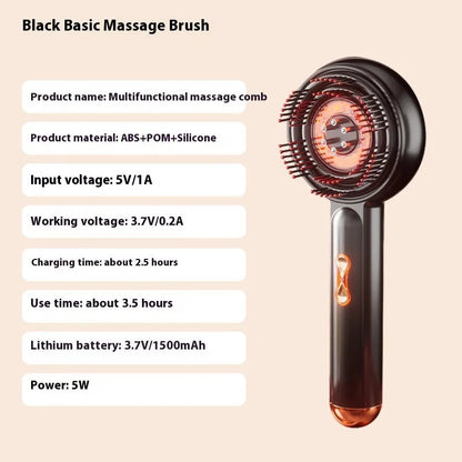 Black handheld red and blue light therapy massage hair comb on a white background.