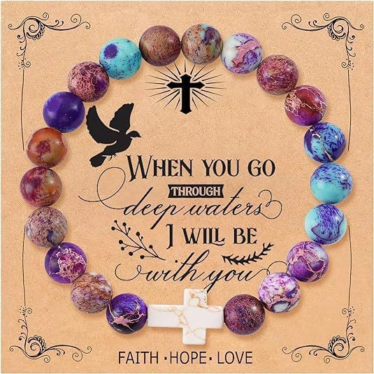 Handmade volcanic stone bracelet featuring a zebra cross design, unisex style.