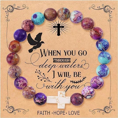 Handmade volcanic stone bracelet featuring a zebra cross design, unisex style.