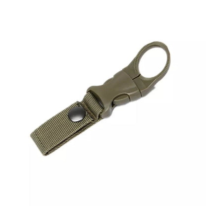 Tactical nylon webbing water bottle hang buckle in black, khaki, or army green