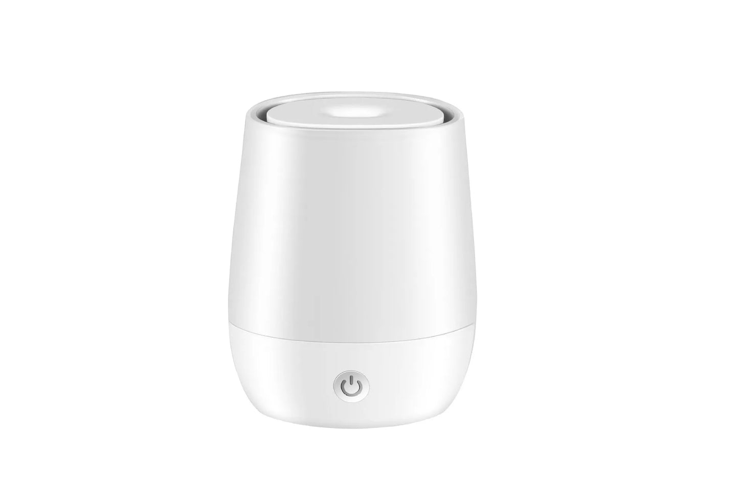 White USB aroma diffuser humidifier with simulated flame light effect on a table.