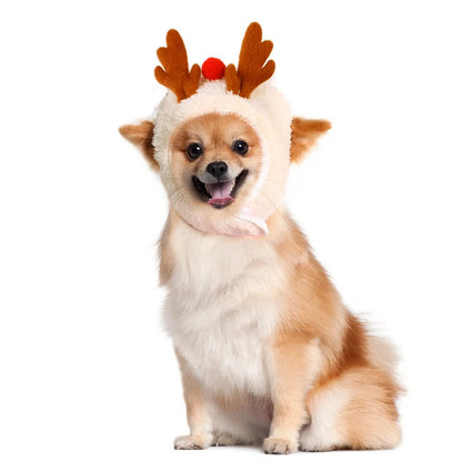 Christmas pet costume with velvet material and elastic antlers for winter warmth