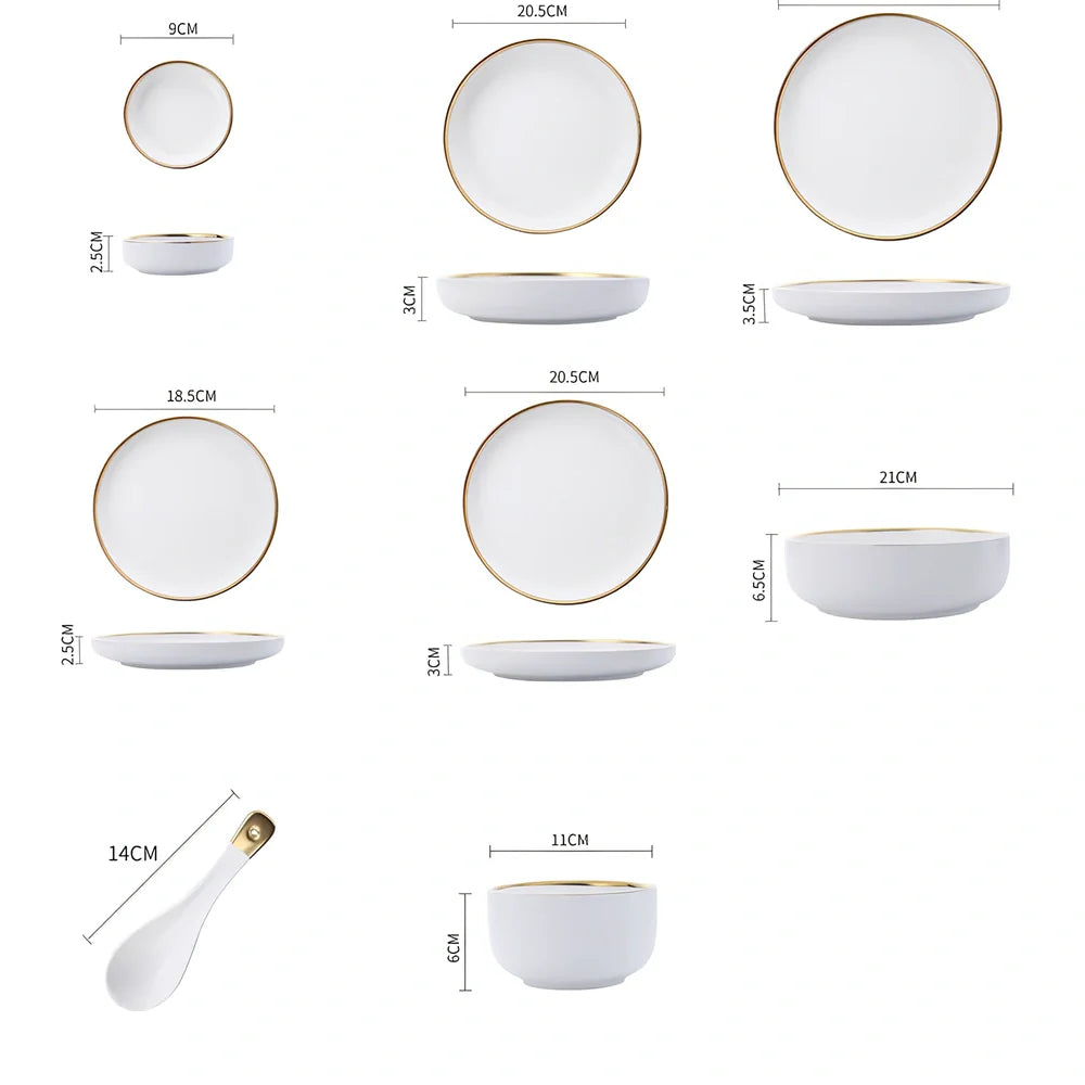 White bone china dinnerware set with 45% bone meal, 7 pieces from 3.5-inch to 10-inch plates