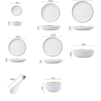 White bone china dinnerware set with 45% bone meal, 7 pieces from 3.5-inch to 10-inch plates