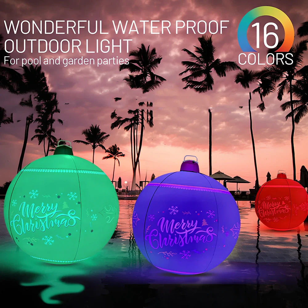 Green 60cm inflatable Christmas ball with LED lights and remote, 0.25mm PVC for outdoor use, diameter 60cm