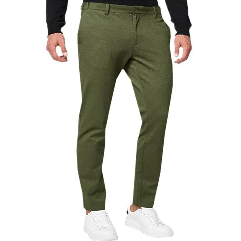 Men's slim-fit tapered chino trousers in a cotton blend fabric, shown in a solid colour.