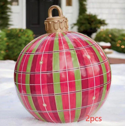 Vibrant, inflatable Christmas ornaments in various holiday designs for outdoor decoration