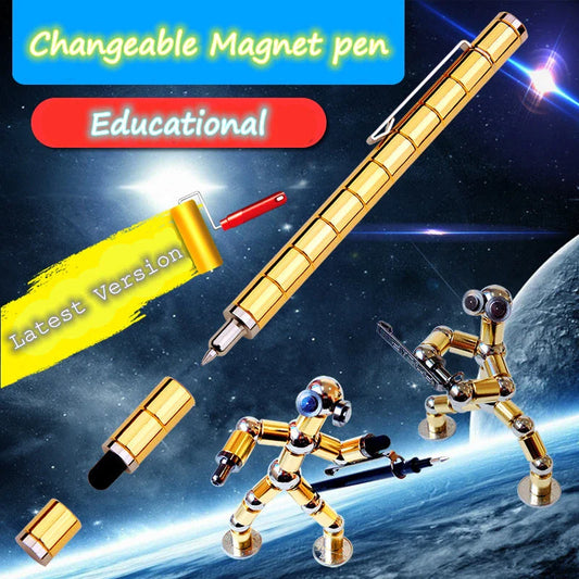 A magnetic modular pen with customizable components and accessories for stress relief, focus, and creativity