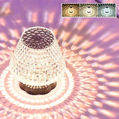 Crystal table lamp with touch sensor base and USB charging cable