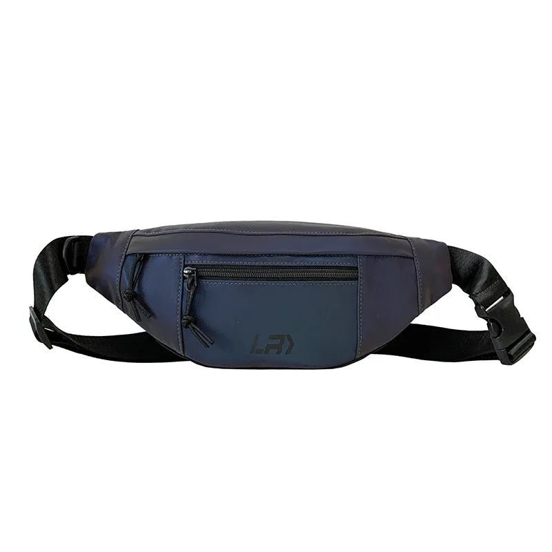 Blue reflective crossbody cycling chest bag made from Oxford cloth with open pocket