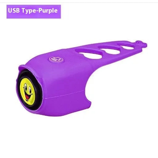 Electronic bicycle horn in six colour options showing compact plastic design for handlebar mounting