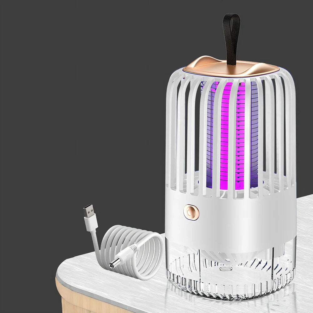 White mosquito killer lamp with protective electric grid and USB power cable