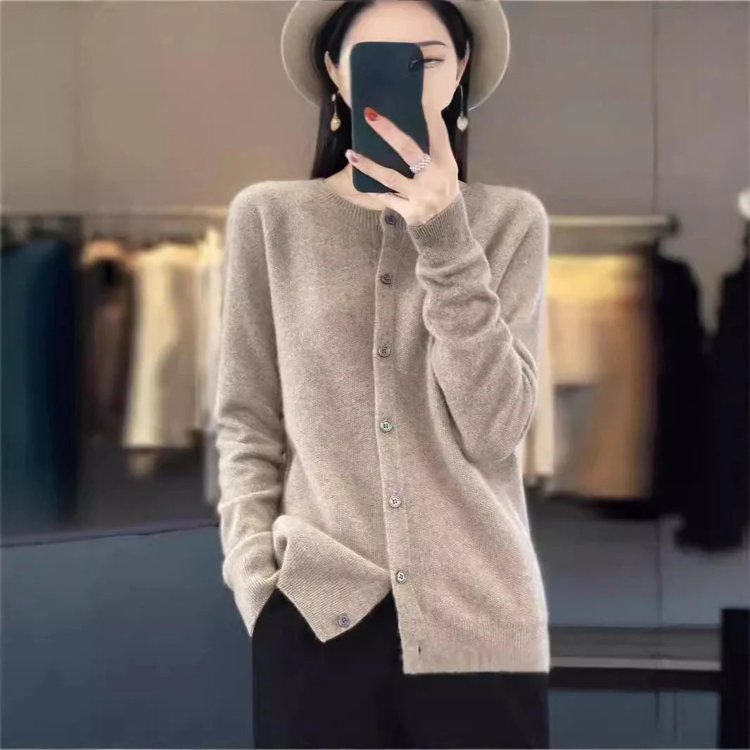 Stylish and comfortable Merino wool cardigan sweater for women in a variety of chic colors