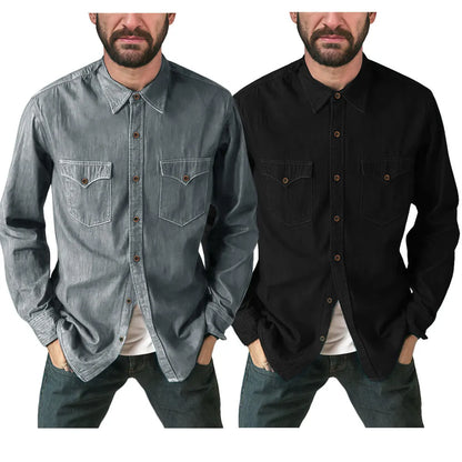 Denim cardigan coat in cotton fabric showing front opening and regular fit design