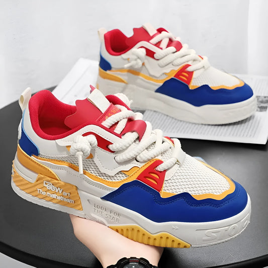 Men's low-top board shoes with rubber soles in white and yellow colour combination