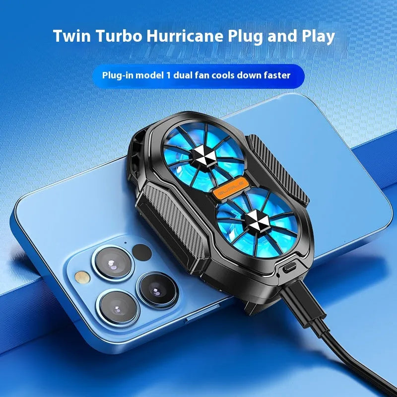 FS01 twin fan air-cooled phone radiator with ABS body, Type-C cable, and red/green charging light
