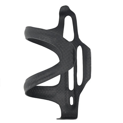 Black carbon fibre side pull water bottle cage for bicycles with 145mm height and 76mm width dimensions