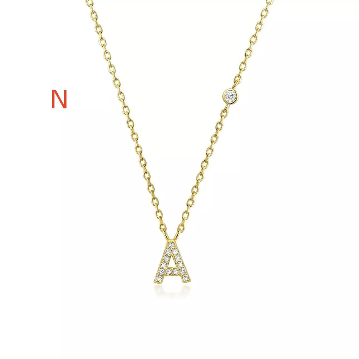 Custom Initial Necklace with sparkling CZ pendant, available in gold or silver finish