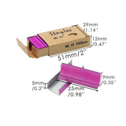 Box of 1000 metal staples in black, purple, rose gold, and rose red colour options