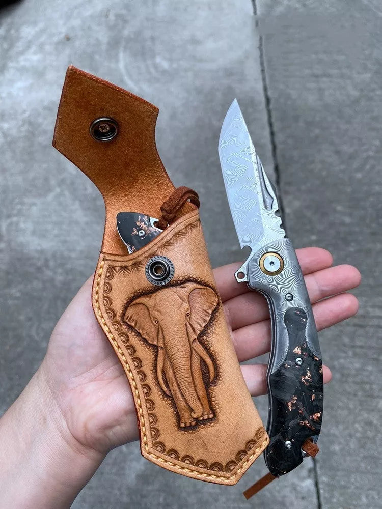 High hardness pattern steel folding knife for outdoor camping and survival