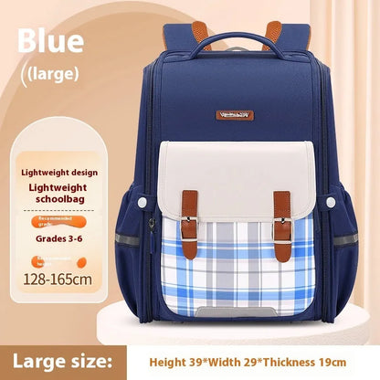 Navy blue student backpack with multiple pockets, made from durable oxford cloth for school children.
