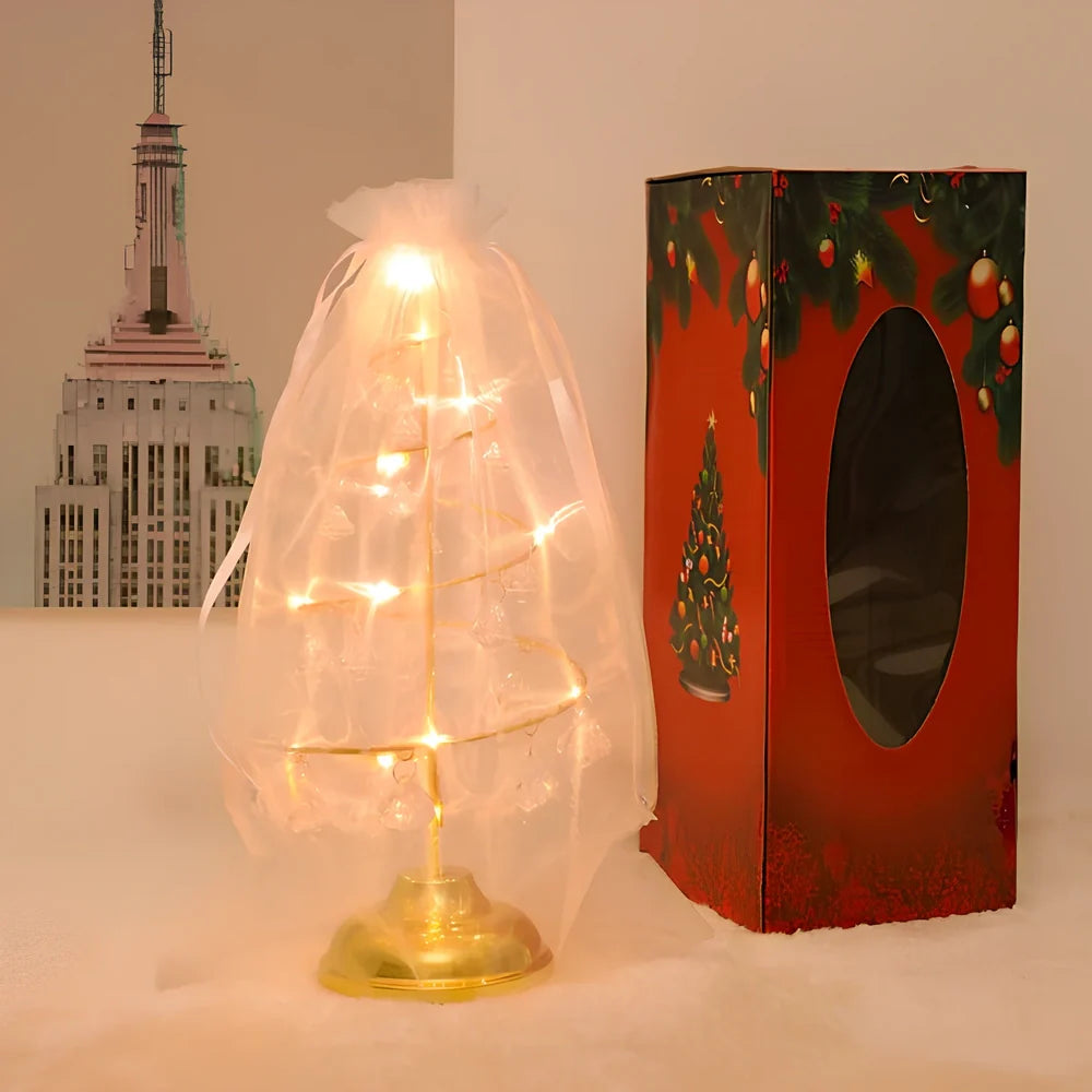 33cm tall crystal Christmas tree LED lights with warm white illumination and battery operation