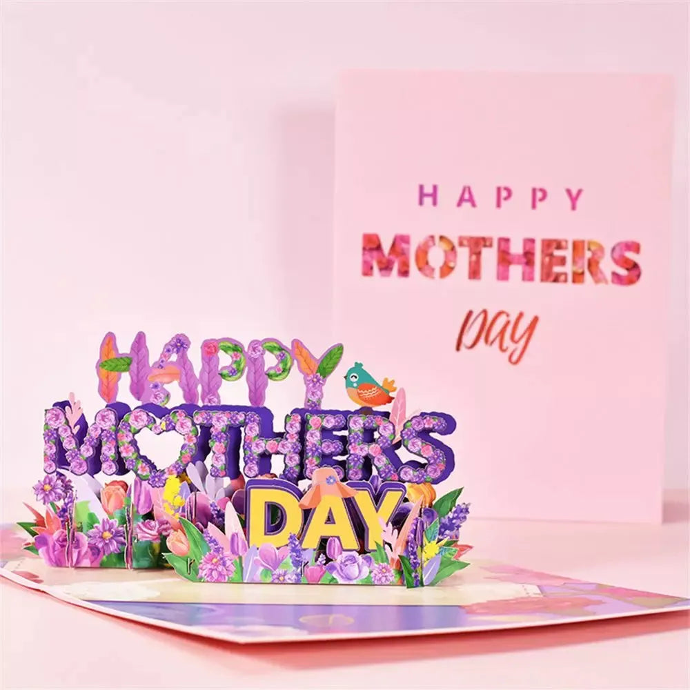 Handmade 3D PopUp Flower Bouquet Mother's Day Card with navy blue envelope