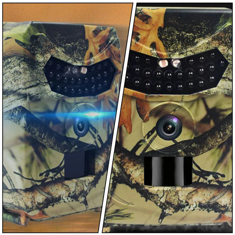 Yellow brown hunting game camera with infrared sensors and compact design for outdoor monitoring