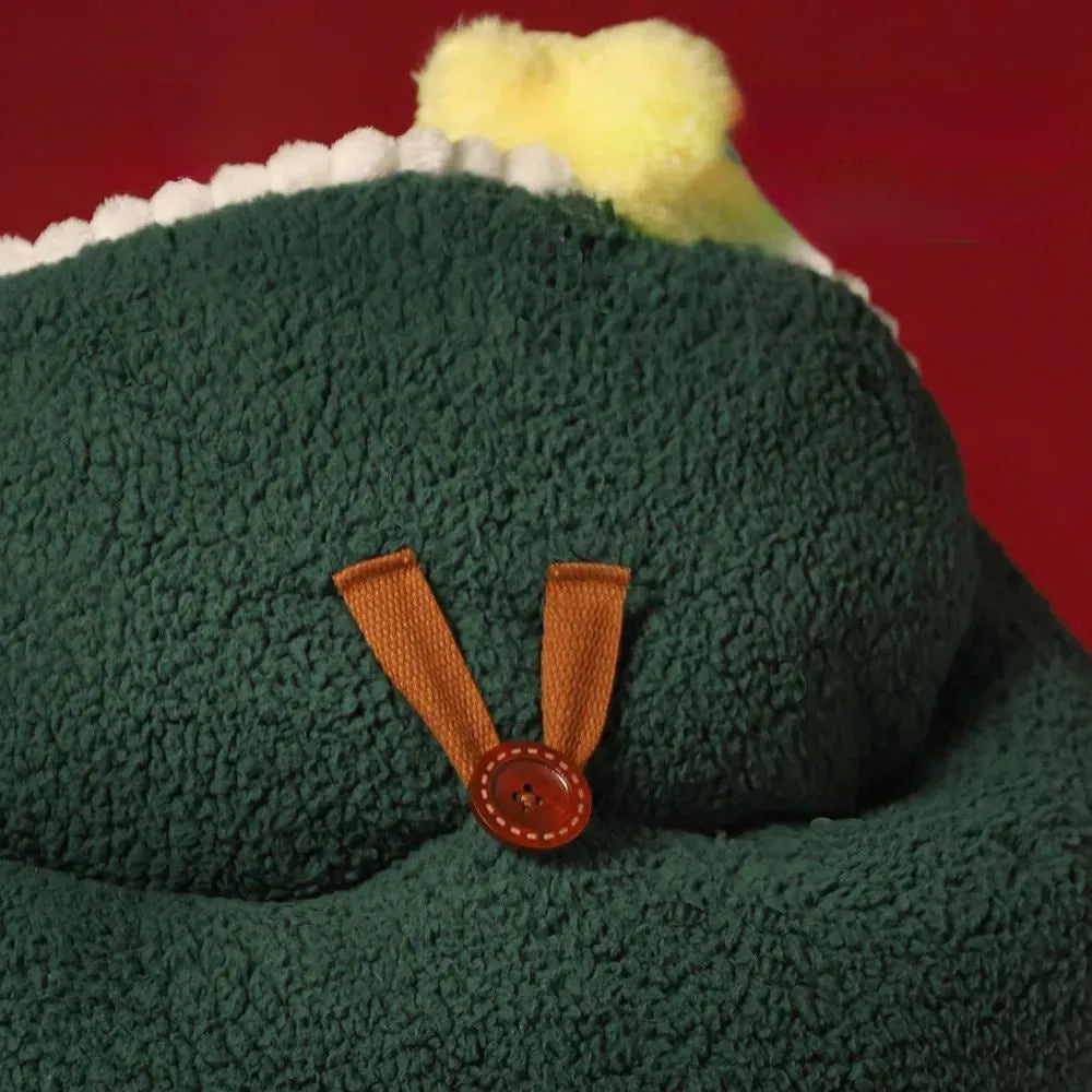 Green Christmas tree shaped closed cat nest with removable washable cover for winter and all season indoor use