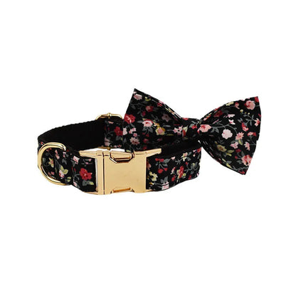 Cloth dog collar and leash set with matching vest and removable bow decoration in multiple size options