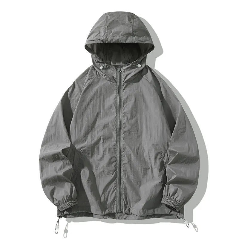Loose-fit thin nylon sports jacket shown in a colour option, suitable for outdoor leisure wear.
