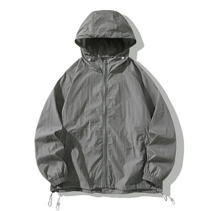 Loose-fit thin nylon sports jacket shown in a colour option, suitable for outdoor leisure wear.