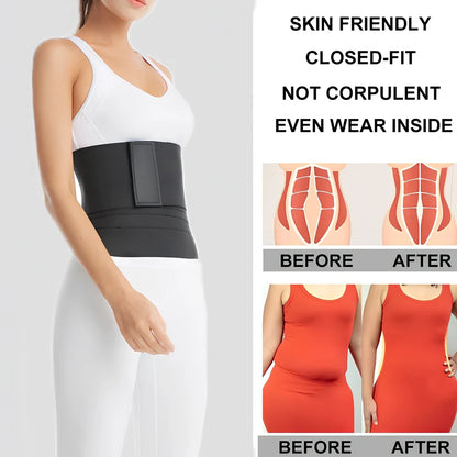 Red and black polyester waist training belt with binding strap for body sculpting