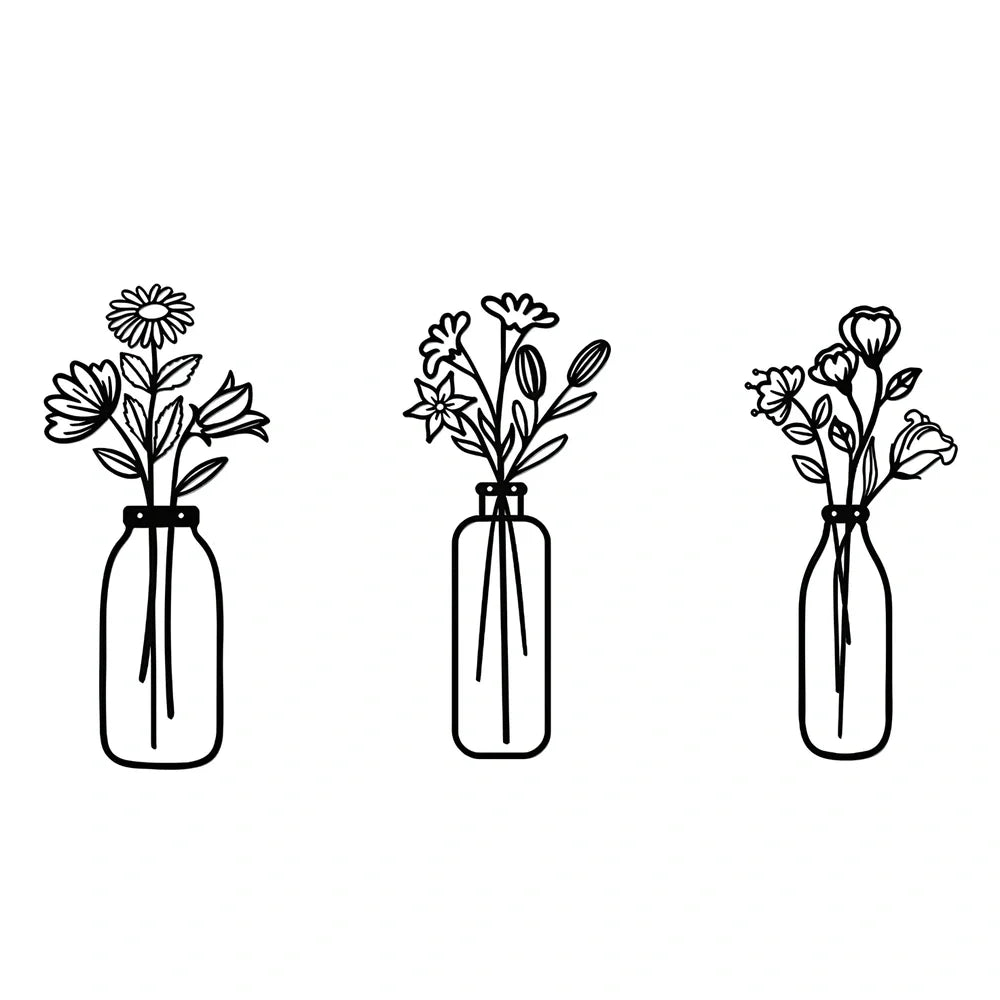 Black manual iron flower silhouette wall hanging, 40 cm high, single or set with mount