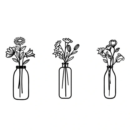 Black manual iron flower silhouette wall hanging, 40 cm high, single or set with mount