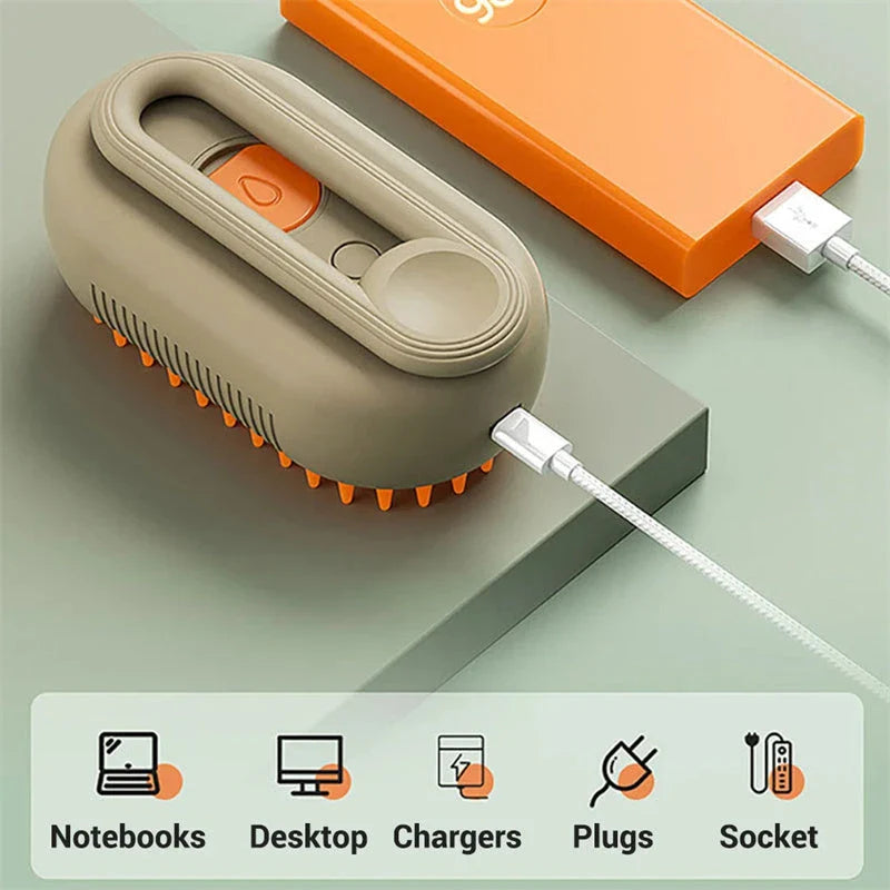 Versatile pet grooming brush with steam spray function for deep cleaning and rejuvenating your pet's coat