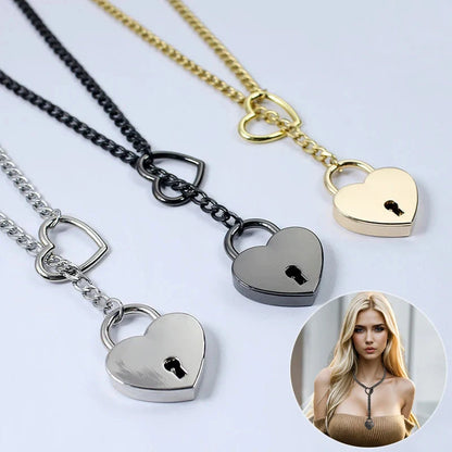 Adjustable heart-shaped O-ring slip chain necklace in black, silver, and gold