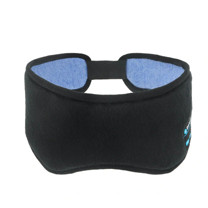 Black contoured eye mask with adjustable straps showing measurements of 20cm width and 10cm height