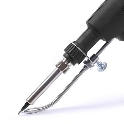 Black manual soldering iron with temperature control dial and replaceable alloy tip for electronic soldering