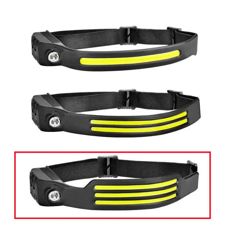 USB rechargeable LED induction headlamp for camping and hunting with adjustable headband